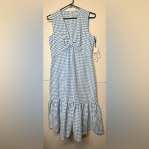 Calvin Klein Light Blue and White Checkered Shirt Dress size 6 Gathered at Bust